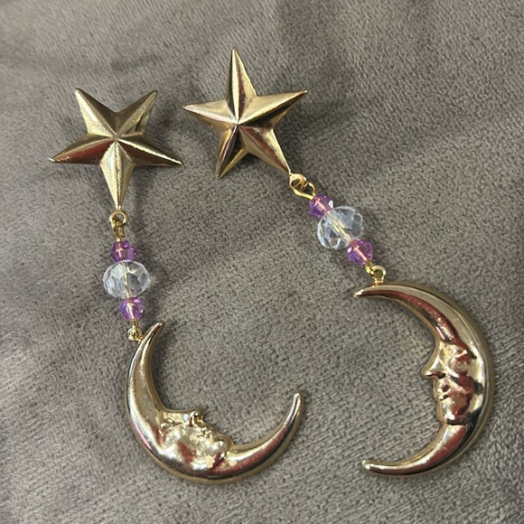 Handmade Stars & Moon With Crystal Earrings-Boutique - Picture 6 of 8